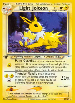Light Jolteon card (Neo Destiny 48) with Togepi in the artwork