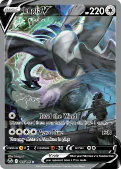 Lugia V card (Silver Tempest 186) with Fisher in the artwork