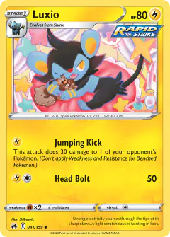 Luxio card (Crown Zenith 41) with Greedent in the artwork