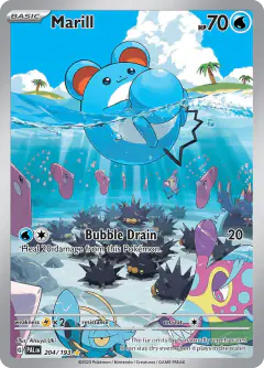 Marill card (Paldea Evolved 204) with Clauncher in the artwork
