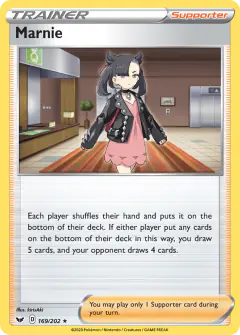 Marnie card (Sword & Shield Base 169) with Budew in the artwork