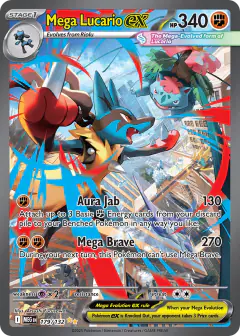 Mega Lucario ex card (Mega Evolution Base 179) with Mega Latias in the artwork