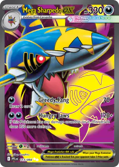 Mega Sharpedo ex card (Phantasmal Flames 113) with Sharpedo in the artwork