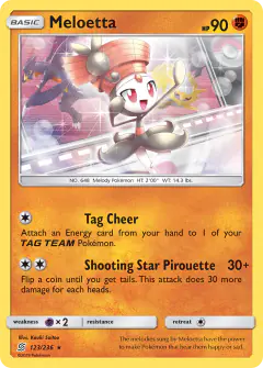 Meloetta card (Unified Minds 123) with Garchomp in the artwork