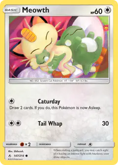 Meowth card (Unbroken Bonds 147) with Pikachu in the artwork