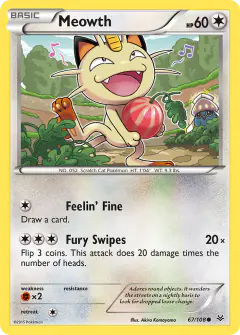 Meowth card (Roaring Skies 67) with Inkay in the artwork