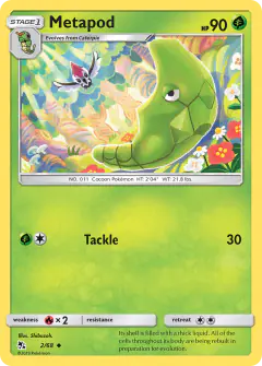 Metapod card (Hidden Fates 2) with Pikipek in the artwork