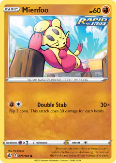 Mienfoo card (Battle Styles 76) with Kubfu in the artwork