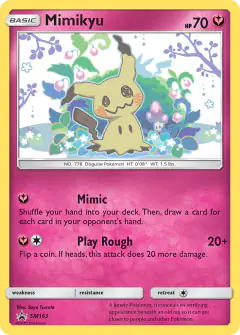 Mimikyu card (Sun & Moon Black Star Promos 163) with Pikachu in the artwork