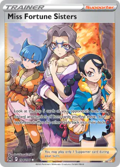 Miss Fortune Sisters card (Lost Origin 194) with Charm in the artwork