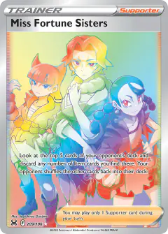Miss Fortune Sisters card (Lost Origin 209) with Charm in the artwork