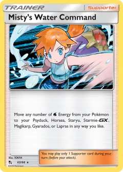 Misty's Water Command card (Hidden Fates 63) with Starmie in the artwork