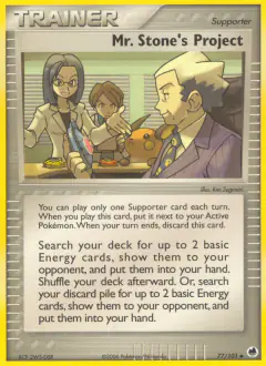 Mr. Stone's Project card (Dragon Frontiers 77) with Raichu in the artwork