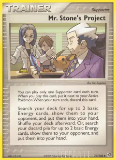 Mr. Stone's Project card (Emerald 79) with Raichu in the artwork