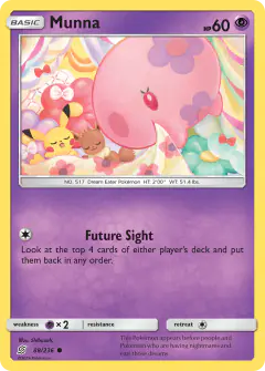 Munna card (Unified Minds 88) with Pikachu in the artwork