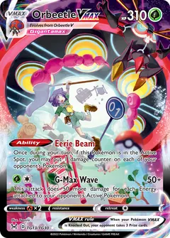 Orbeetle VMAX card (Lost Origin Trainer Gallery TG13) with Miltank in the artwork