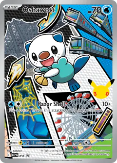 Oshawott card (Mega Evolution Black Star Promos 51) with Joltik in the artwork