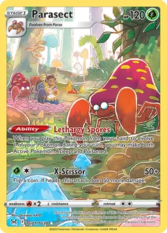 Parasect card (Lost Origin Trainer Gallery TG01) with Mani in the artwork