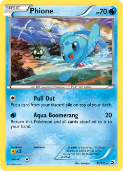 Phione card (Legendary Treasures 36) with Trubbish in the artwork