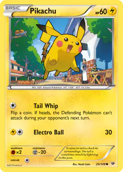 Pikachu card (Roaring Skies 20) with Fletchling in the artwork