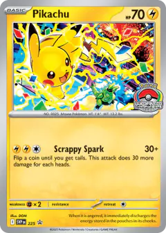 Pikachu card (Scarlet & Violet Black Star Promos 225) with Iron Thorns in the artwork