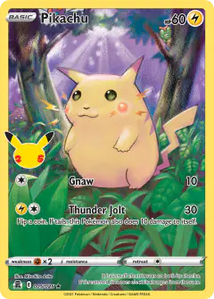 Pikachu card (Celebrations 5) with Caterpie in the artwork
