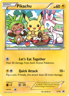 Pikachu card (XY Black Star Promos 95) with Chespin in the artwork