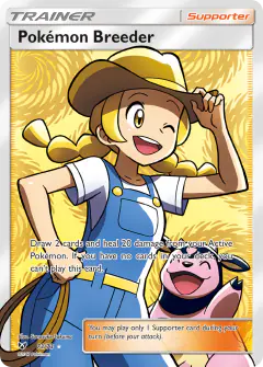 Pokémon Breeder card (Shining Legends 73) with Miltank in the artwork
