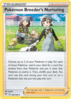 Pokémon Breeder's Nurturing card (Darkness Ablaze 166) with Yamper in the artwork