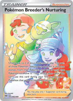 Pokémon Breeder's Nurturing card (Darkness Ablaze 195) with Yamper in the artwork