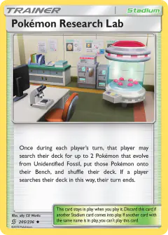 Pokémon Research Lab card (Unified Minds 205) with Aerodactyl in the artwork