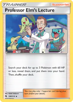 Professor Elm's Lecture card (Lost Thunder 188) with Chikorita in the artwork