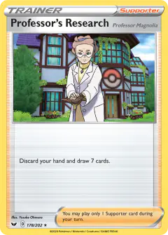 Professor's Research [Professor Magnolia] card (Sword & Shield Base 178) with Corviknight in the artwork