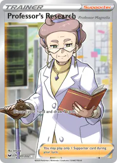 Professor's Research [Professor Magnolia] card (Sword & Shield Base 201) with Corviknight in the artwork