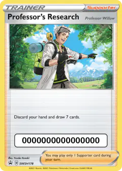 Professor's Research [Professor Willow] card (SWSH Black Star Promos 178) with Meltan in the artwork