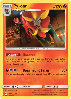 Pyroar card (Forbidden Light 19) with Lysandre in the artwork