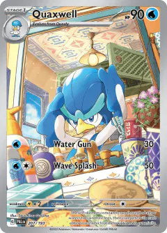 Quaxwell card (Paldea Evolved 207) with Poliwhirl in the artwork