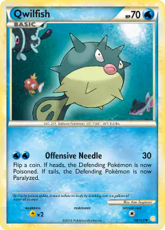 Qwilfish card (HeartGold & SoulSilver Base 50) with Finneon in the artwork