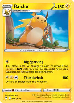 Raichu card (Evolving Skies 50) with Rotom in the artwork