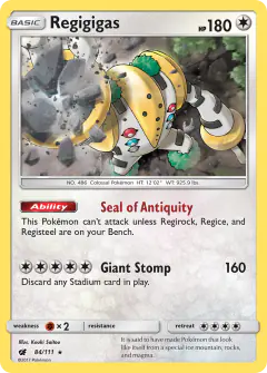 Regigigas card (Crimson Invasion 84) with Minccino in the artwork