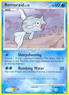 Remoraid card (Mysterious Treasures 95) with Mantine in the artwork