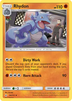 Rhydon card (Unbroken Bonds 94) with Giovanni in the artwork