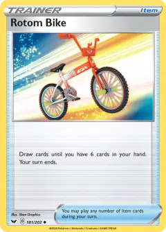 Rotom Bike card (Sword & Shield Base 181) with Rotom Bike in the artwork