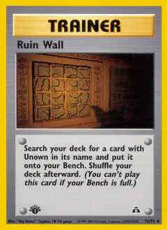 Ruin Wall card (Neo Discovery 74) with Unown in the artwork
