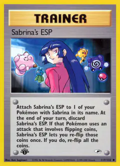 Sabrina's ESP card (Gym Heroes 117) with Pikachu in the artwork