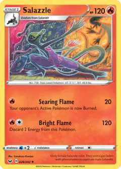Salazzle card (Sword & Shield Base 28) with Salandit in the artwork