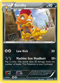 Scrafty card (Furious Fists 67) with Plusle in the artwork