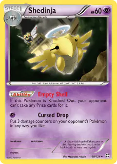 Shedinja card (Dragons Exalted 48) with Ninjask in the artwork