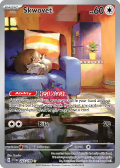 Skwovet card (Scarlet & Violet Base 222) with Pikachu in the artwork