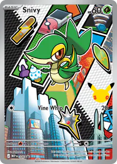 Snivy card (Mega Evolution Black Star Promos 49) with Pikachu in the artwork